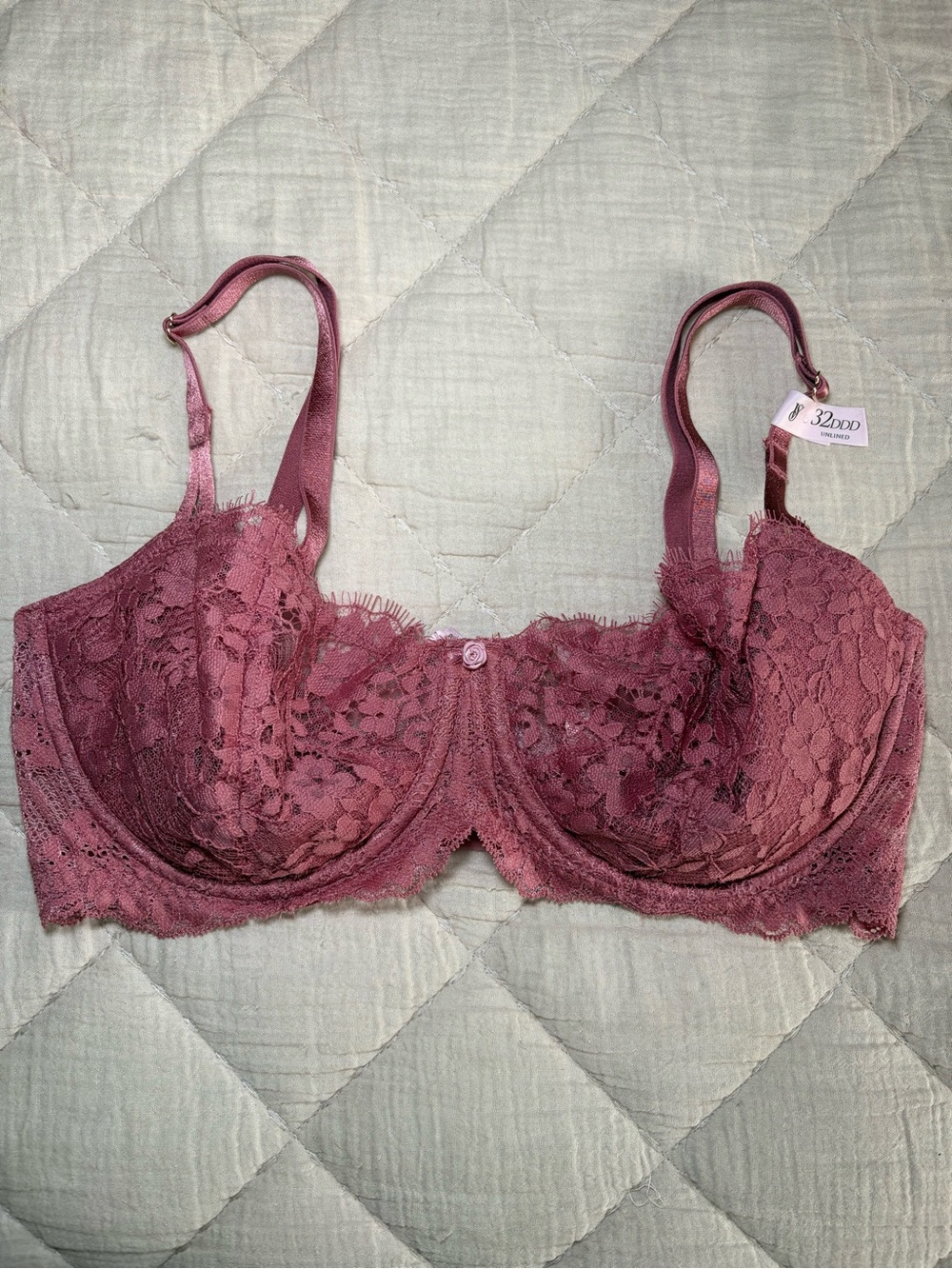 Victoria's Secret Unlined Dusty Rose Lace Underwire Bra 32DDD